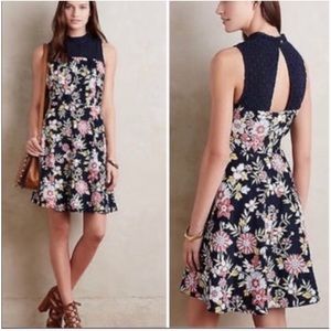 Anthropologie Moulinette Soeurs Ashbury Dress Pockets Corduroy Lace Blue Size 0